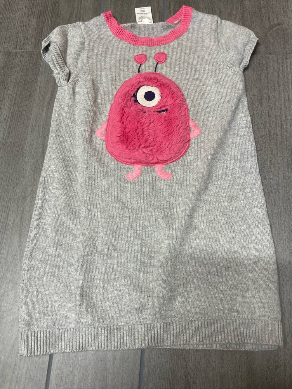 Gymboree Gray Knit Dress with Pink Fuzzy Monster